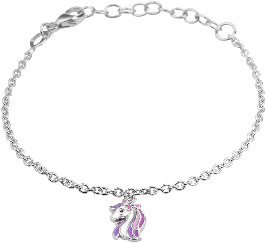 Zilveren armbandje eenhoorn unicorn paars/wit/roze