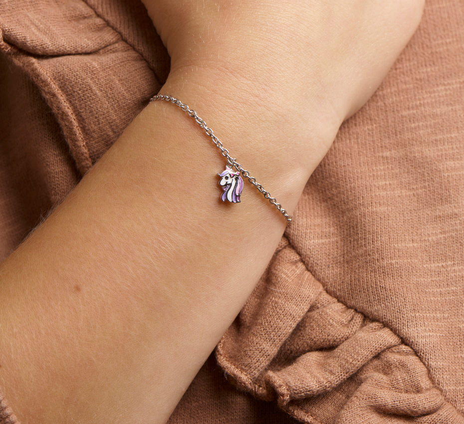 Zilveren armbandje eenhoorn unicorn paars/wit/roze