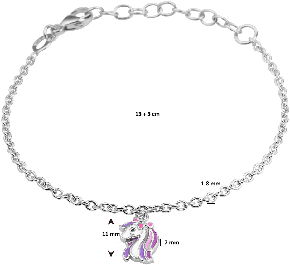 Zilveren armbandje eenhoorn unicorn paars/wit/roze