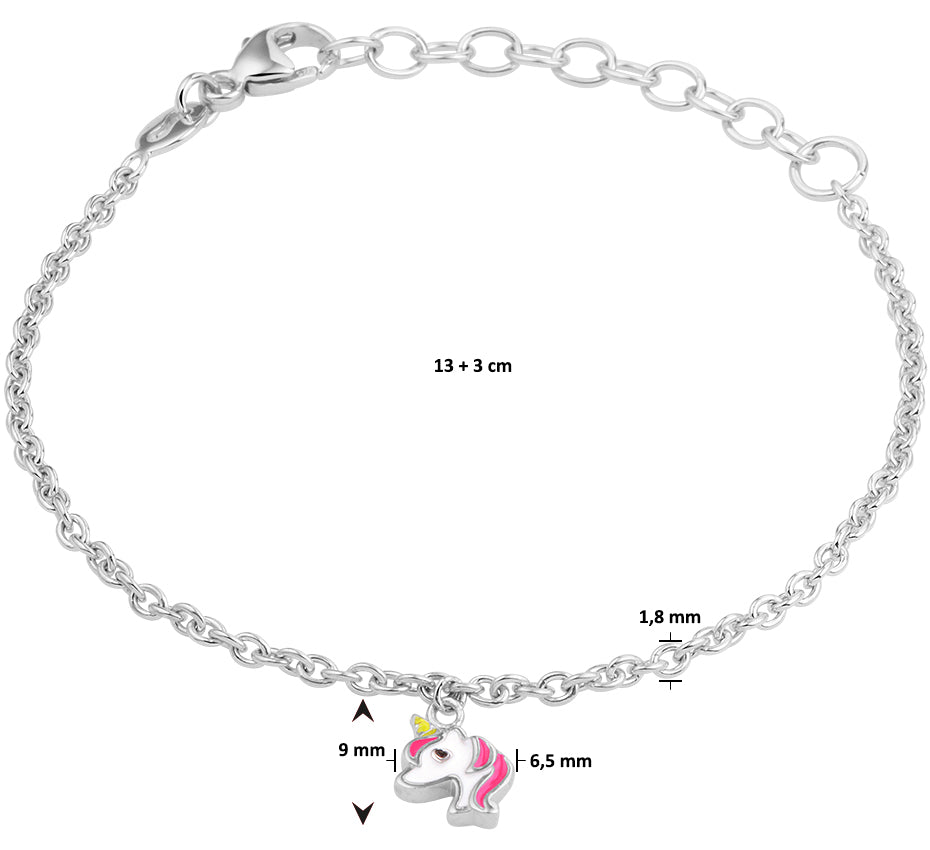 Zilveren armbandje eenhoorn unicorn wit/roze