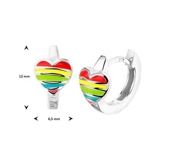 Zilveren kinder oorbellen creolen/oorringen met een gekleurd hartje
