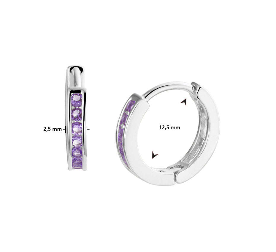Silberne Kinderohrringe Creolen/Ohrstecker mit Zirkonia Steinen Lila