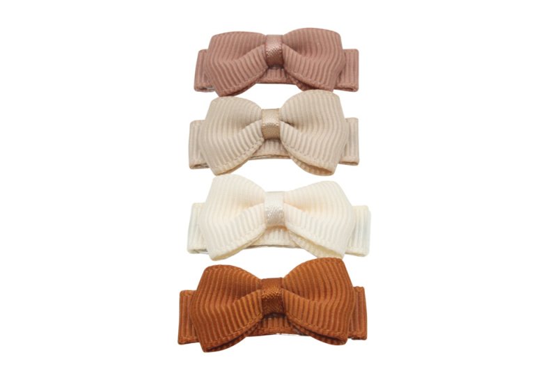 Baby haarspeldjes lint strikjes setje brown shades - Staartjes en Strikjes