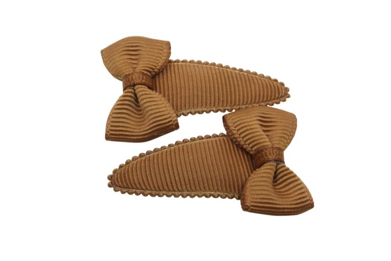 Baby haarspeldjes met strikjes golden brown - Staartjes en Strikjes