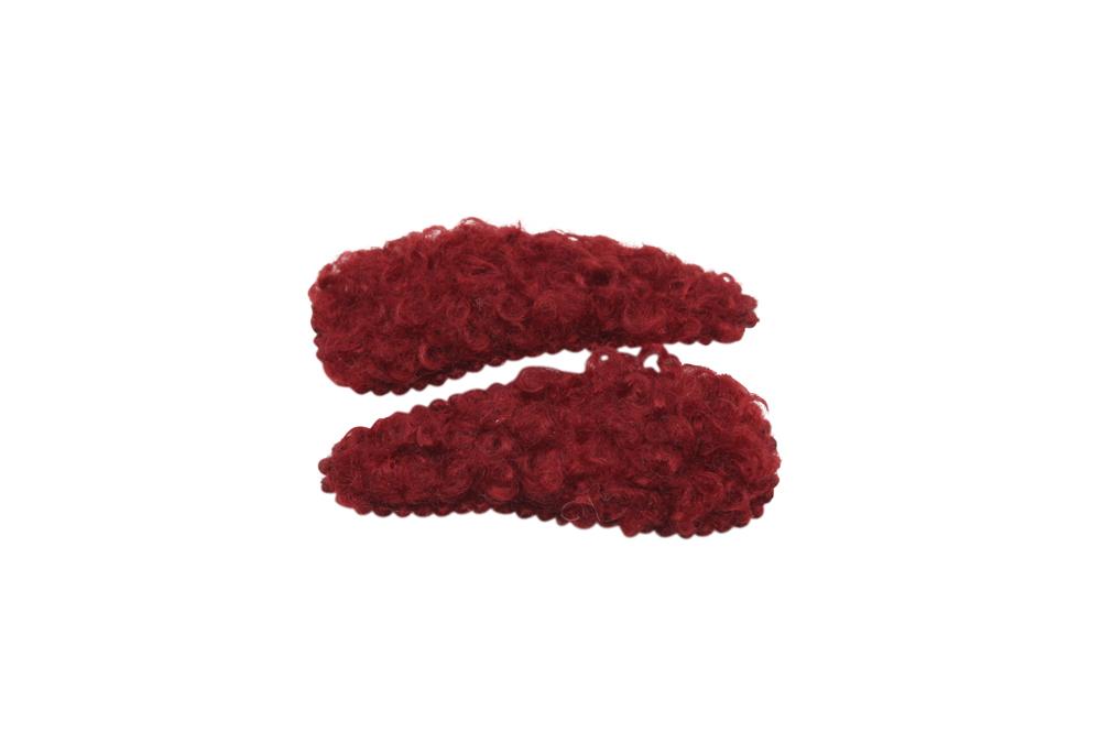 Baby haarspeldjes teddy/wollig bordeaux rood - Staartjes en Strikjes
