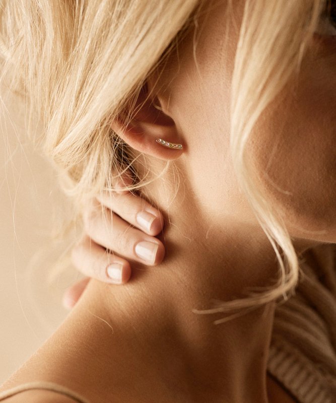 Blomdahl titanium boog zilverkleurig 14 mm met gekleurde crystalletjes (incl. achterkantjes) - Staartjes en Strikjes