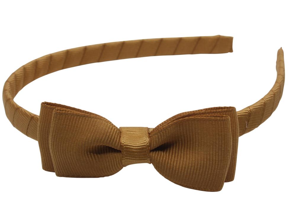 Diadeem/haarband goud bruin met dubbel smal strikje - Staartjes en Strikjes