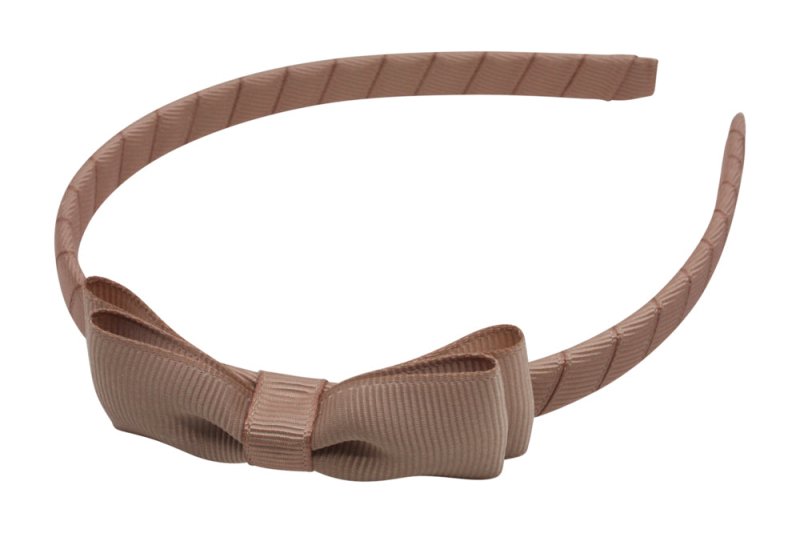 Diadeem/haarband naturel bruin met dubbel smal strikje - Staartjes en Strikjes