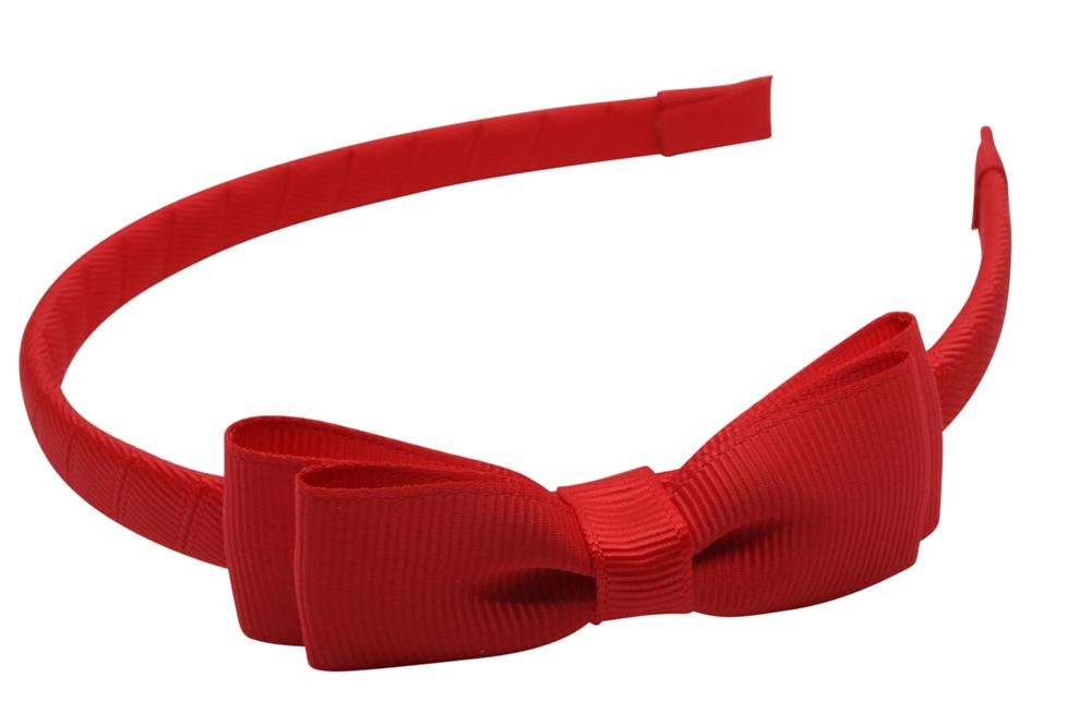 Diadeem/haarband rood met dubbel smal strikje - Staartjes en Strikjes