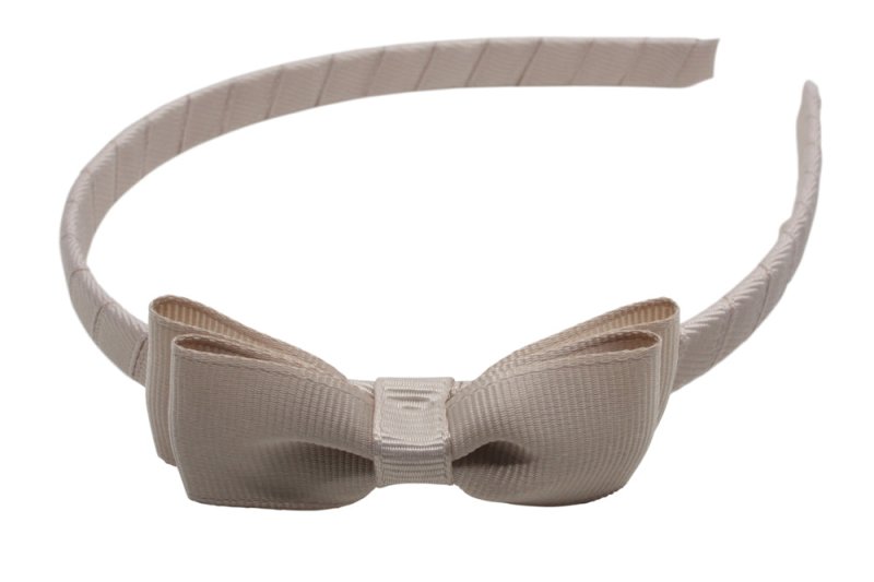 Diadeem/haarband taupe met dubbel smal strikje - Staartjes en Strikjes