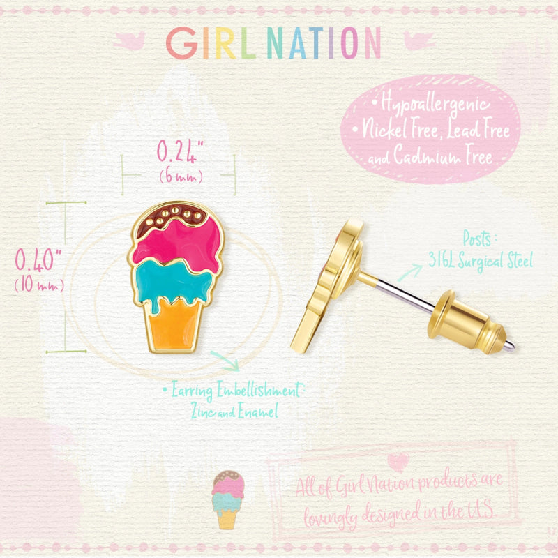 Hypoallergene kinderoorbellen triple scoop ijsjes - Staartjes en Strikjes