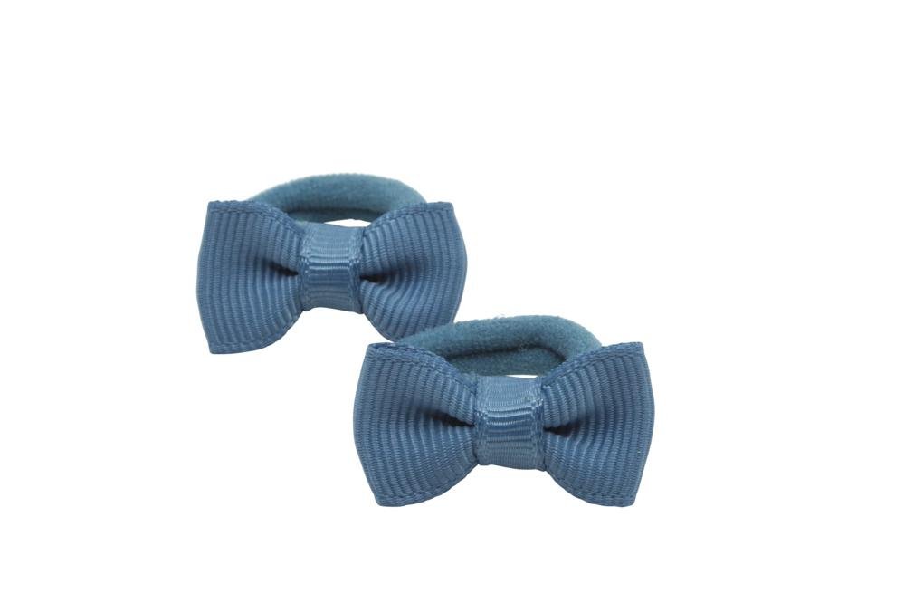Kleine elastiekjes met mini strikjes antiek blauw - Staartjes en Strikjes