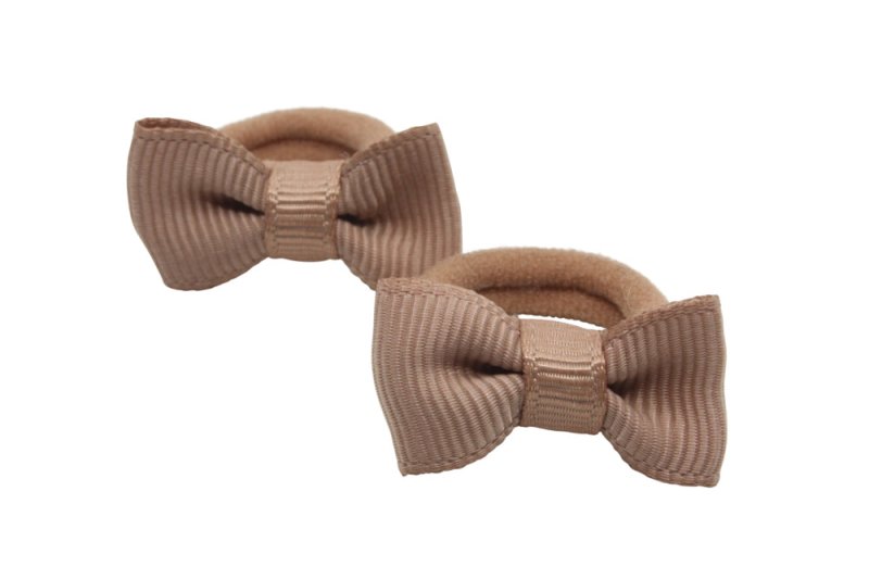 Kleine elastiekjes met mini strikjes natural bruin - Staartjes en Strikjes