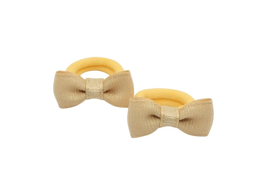 Kleine elastiekjes met mini strikjes zacht goudkleurig - Staartjes en Strikjes