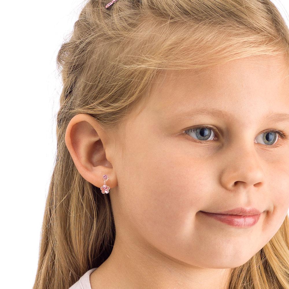 Oorbellen Blomdahl huidvriendelijk bloemetje hangend Swarvoski crystal licht roze - Staartjes en Strikjes