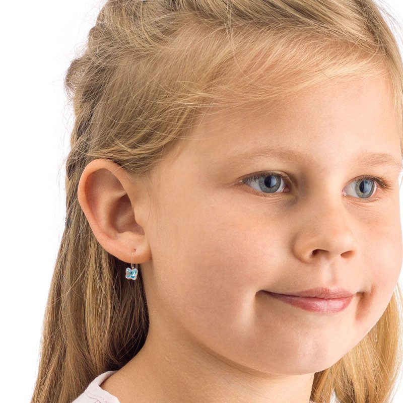 Oorbellen Blomdahl huidvriendelijk hanger vlindertjes aqua blauw (incl. achterkantjes) - Staartjes en Strikjes