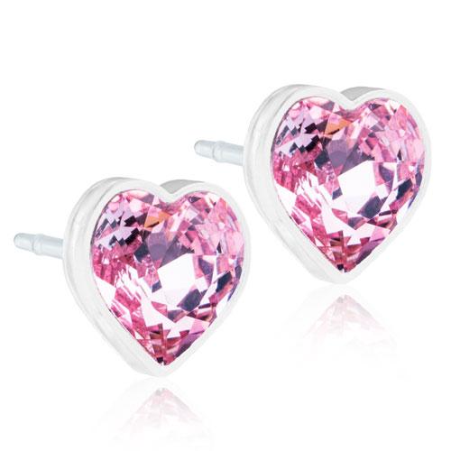 Oorbellen Blomdahl huidvriendelijk hartje Swarovski crystal licht roze - Staartjes en Strikjes