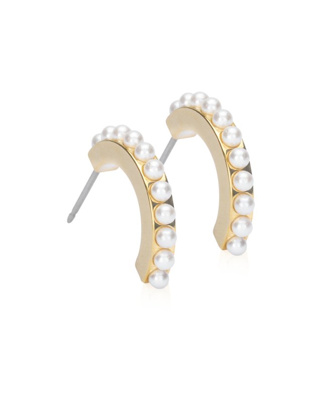 Oorbellen Blomdahl titanium boogje goudkleurig met crystal pearls 15 mm. (incl. achterkantjes) - Staartjes en Strikjes
