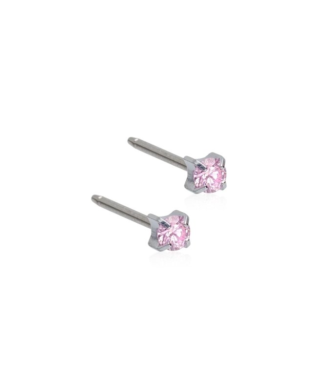 Oorbellen Blomdahl titanium knopje 3 mm. zirconiasteentje light rose (incl. achterkantjes) - Staartjes en Strikjes