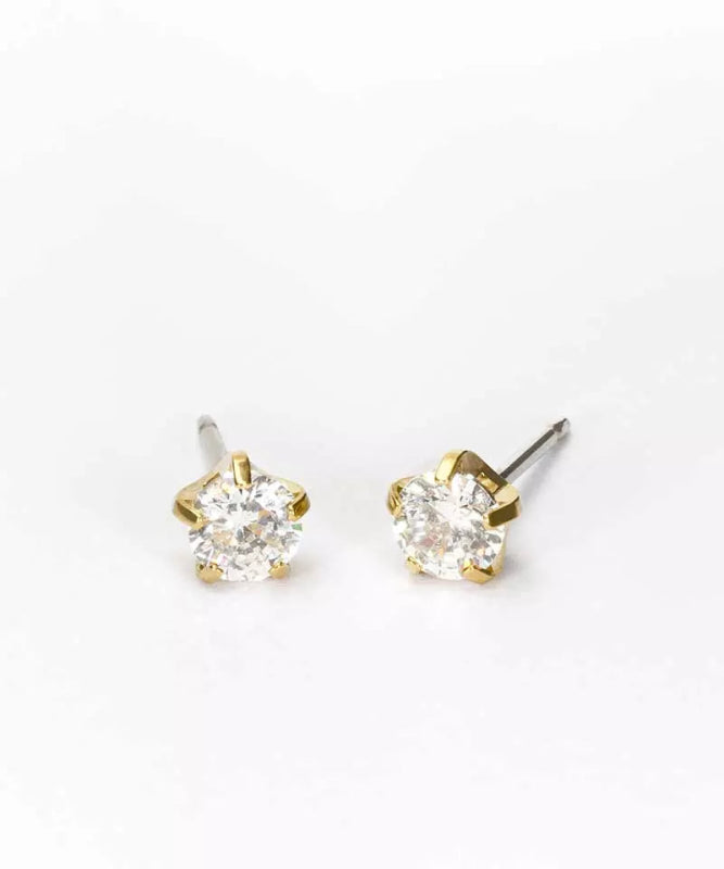 Oorbellen Blomdahl titanium knopje 5 mm. zirconiasteentje goudkleurig (incl. achterkantjes) - Staartjes en Strikjes