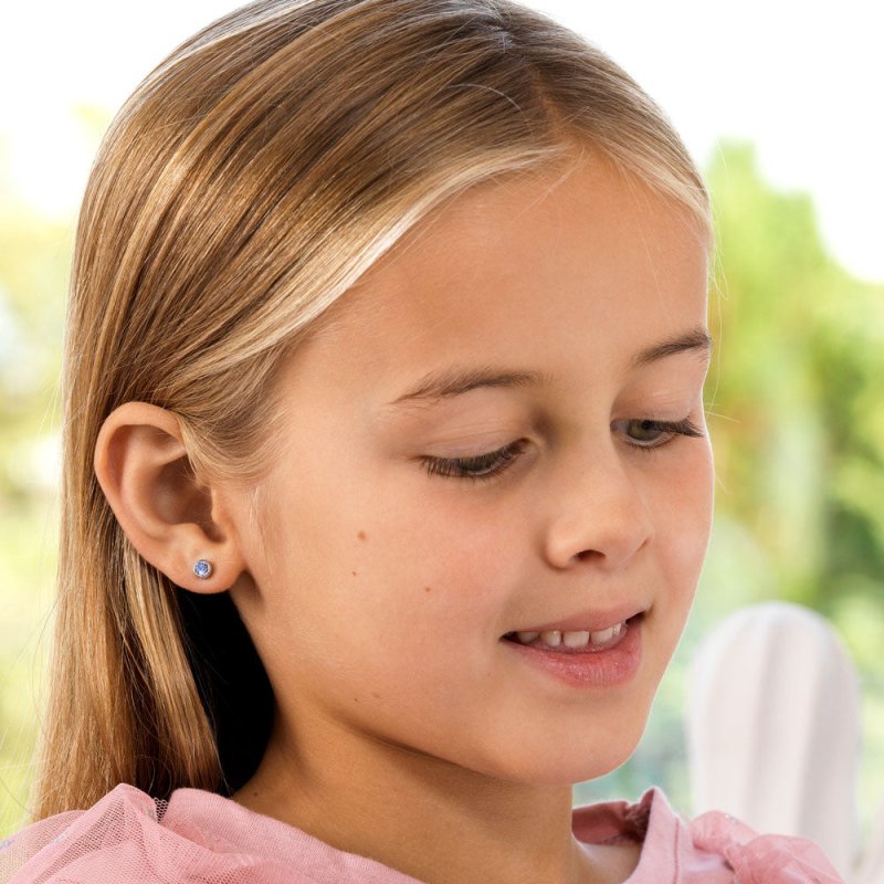 Oorbellen Blomdahl titanium knopje alexandriet (incl. achterkantjes) - Staartjes en Strikjes