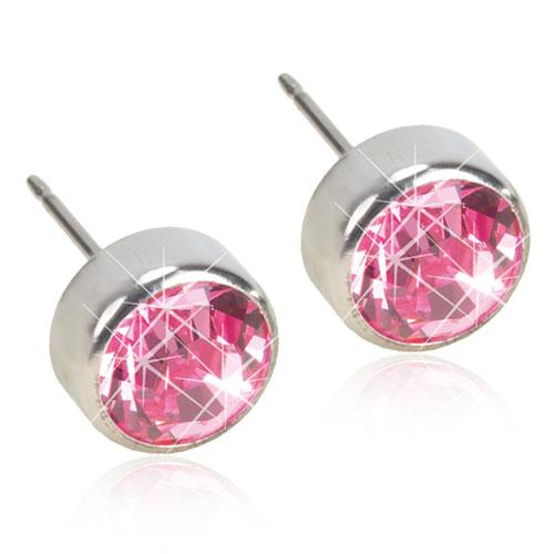 Oorbellen Blomdahl titanium knopje Swarovski licht roze - Staartjes en Strikjes