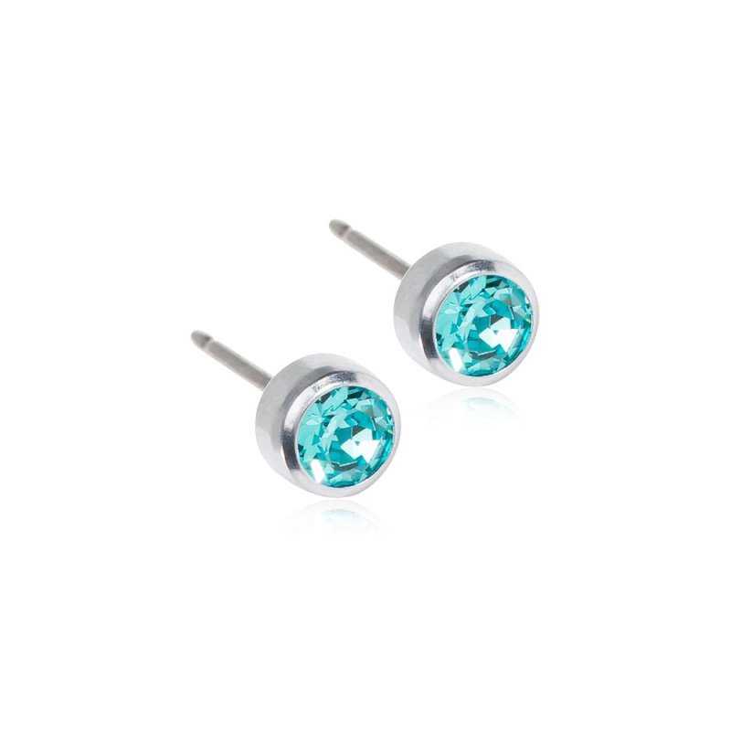 Oorbellen Blomdahl titanium knopje turqoise 5 mm. (incl. achterkantjes) - Staartjes en Strikjes