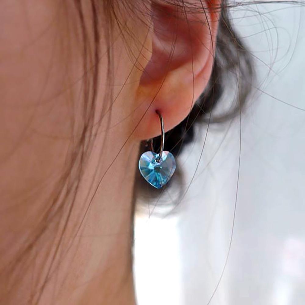 Oorbellen Blomdahl titanium oorringen Swarovski kristal hartje aqua - Staartjes en Strikjes