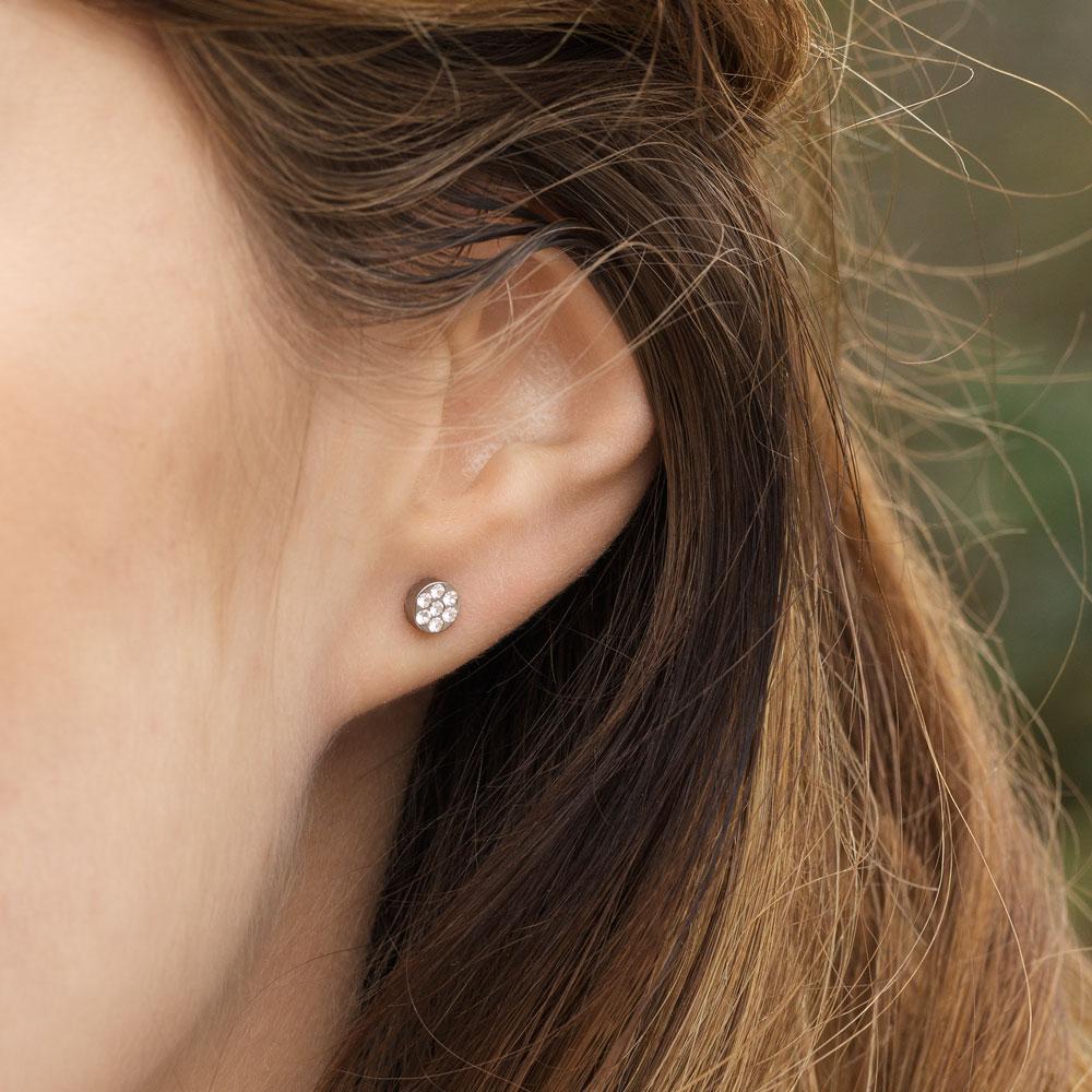 Oorbellen Blomdahl titanium rondje met Swarovski crystal - Staartjes en Strikjes