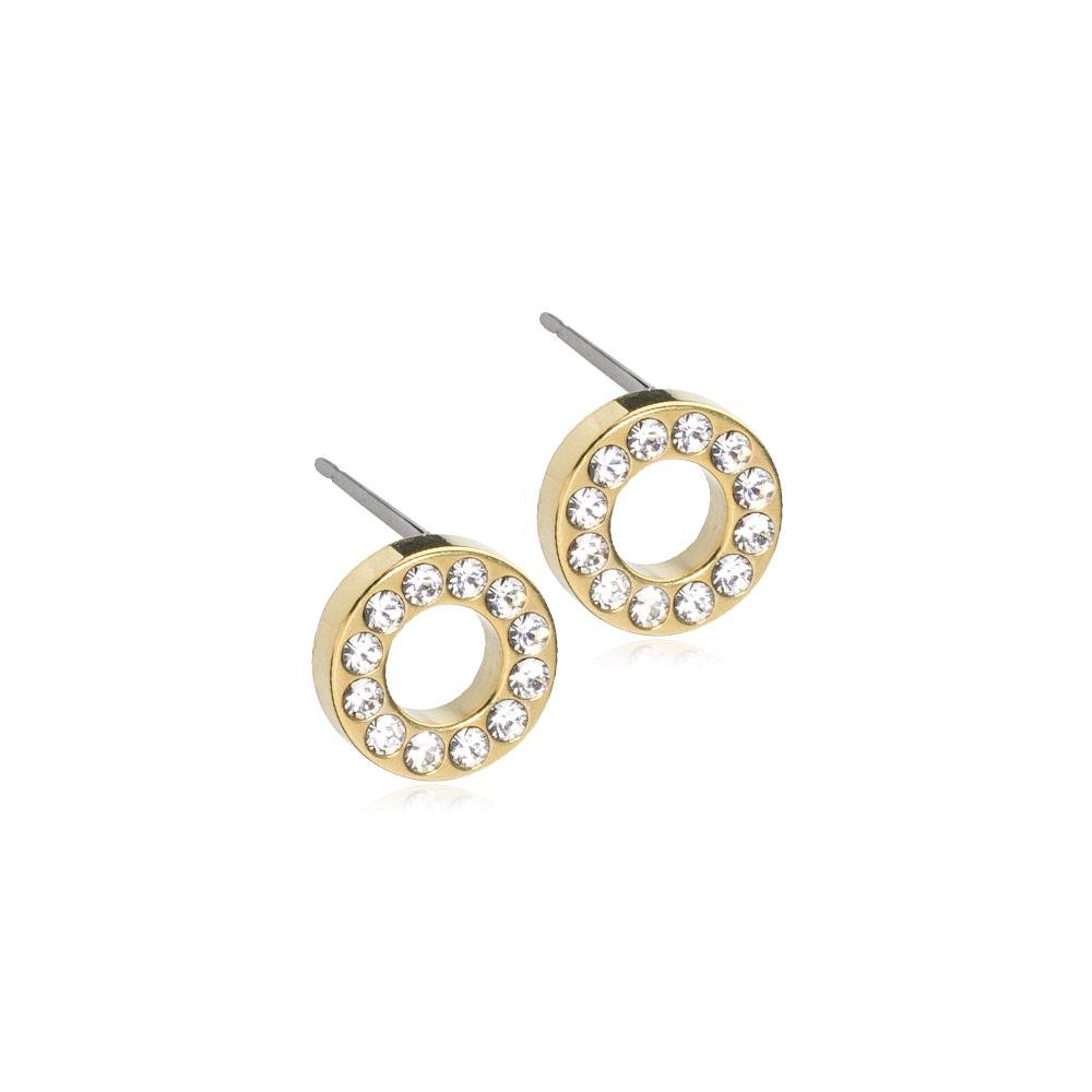 Oorbellen Blomdahl titanium rondje open goudkleurig met crystal 8 mm. - Staartjes en Strikjes