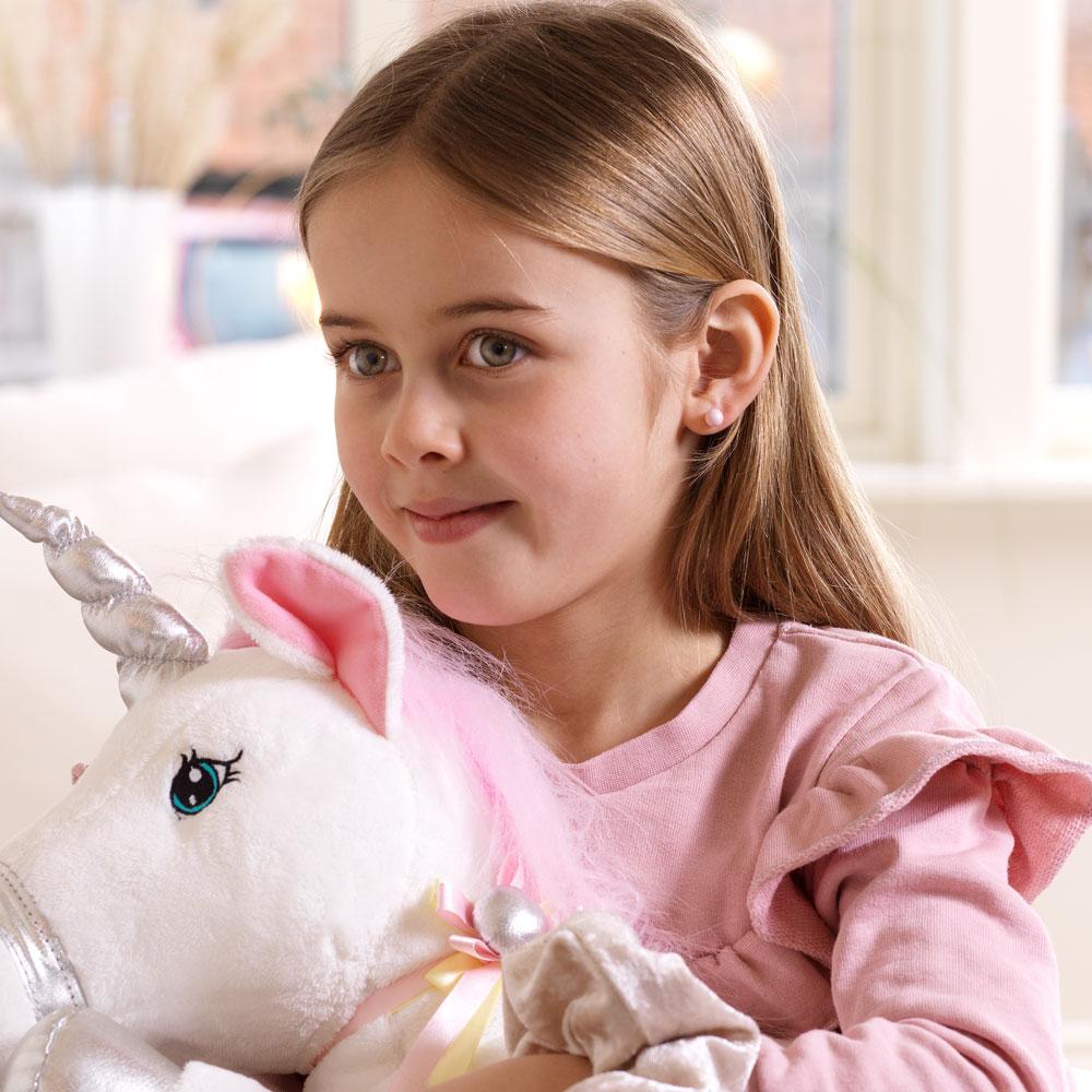 Oorbellen Blomdahl titanium Swarovski parel pastel roze 6 mm. - Staartjes en Strikjes