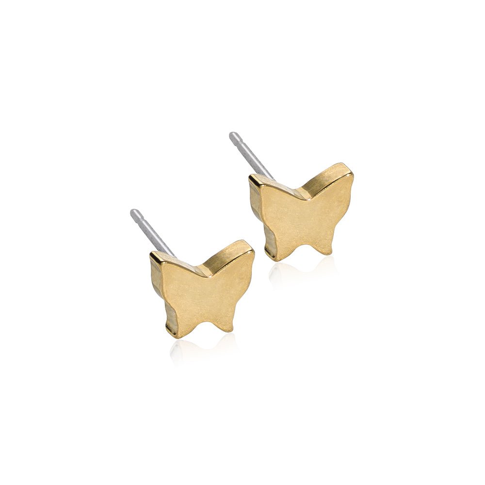 Oorbellen Blomdahl titanium vlindertje goudkleurig 8 mm. (incl. achterkantjes) - Staartjes en Strikjes