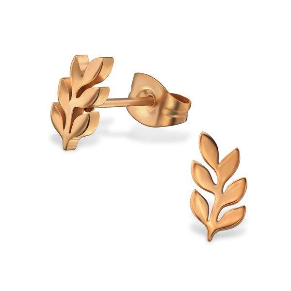 Oorbellen chirurgisch staal blaadjes rose goudkleurig - Staartjes en Strikjes