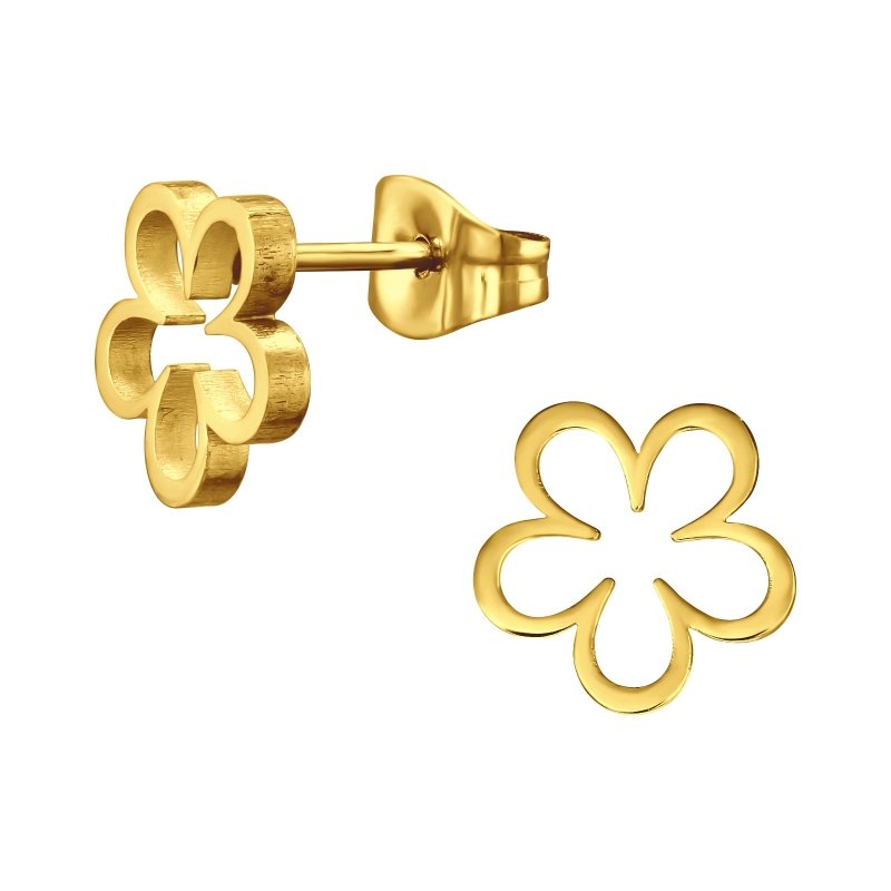 Oorbellen chirurgisch staal bloem open groot gold plated - Staartjes en Strikjes