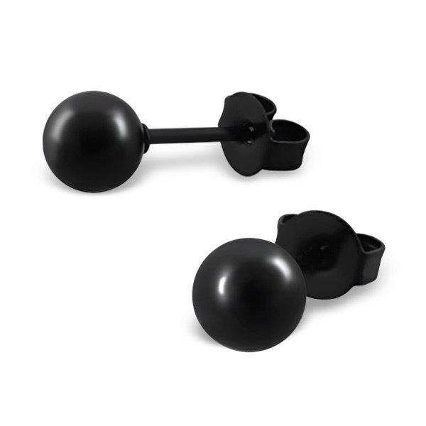 Oorbellen chirurgisch staal bolletjes zwart 5 mm - Staartjes en Strikjes