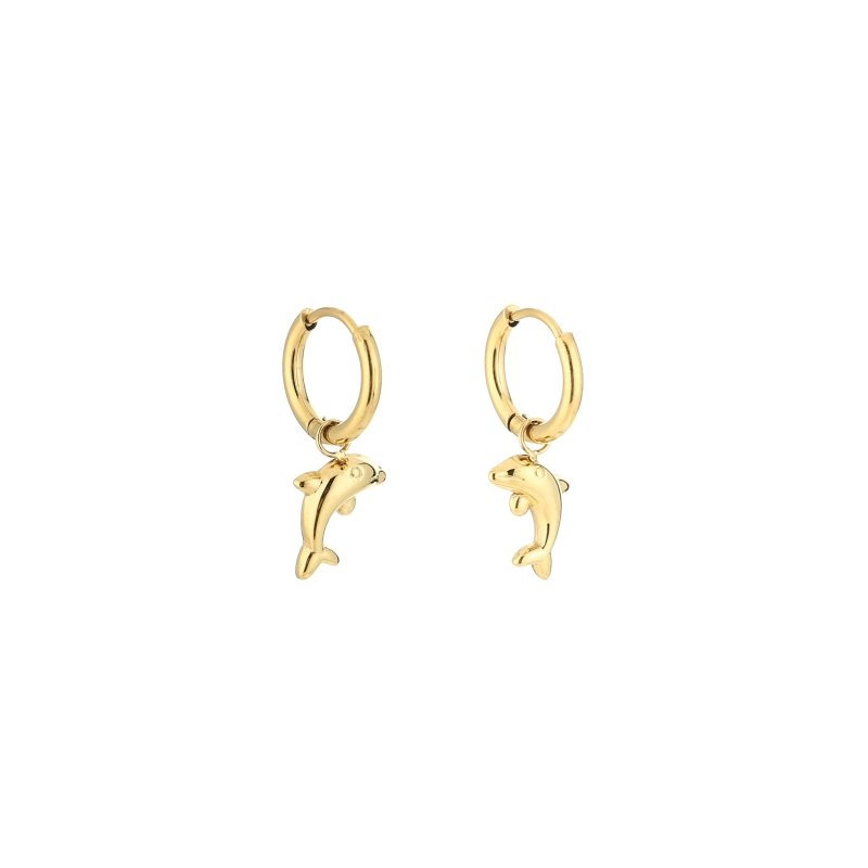 Oorbellen chirurgisch staal oorringetjes met dolfijntje goldplated - Staartjes en Strikjes