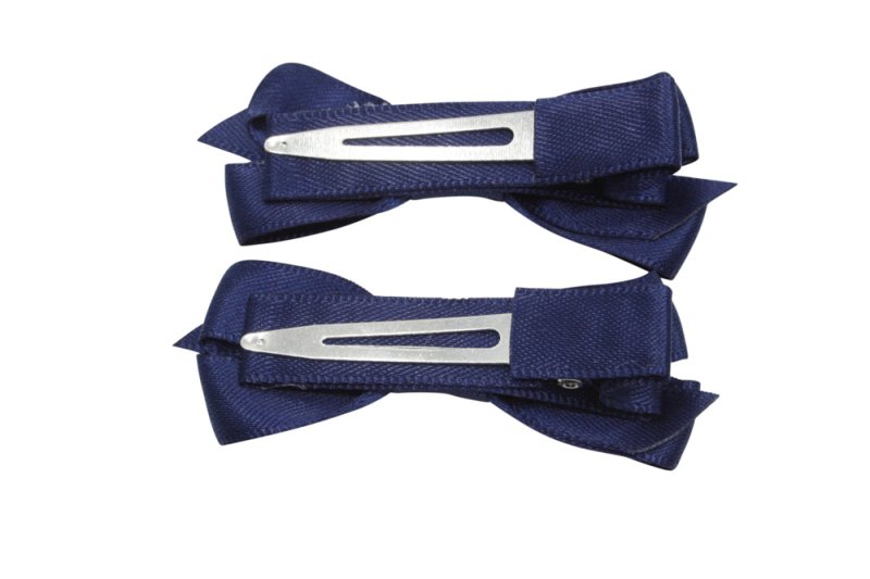 Setje alligator haarspeldjes met satijn strikje donkerblauw - Staartjes en Strikjes