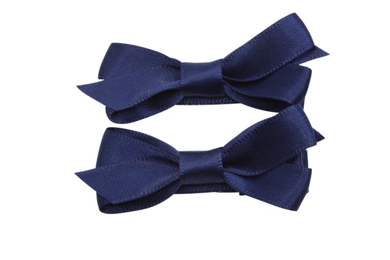 Setje alligator haarspeldjes met satijn strikje donkerblauw - Staartjes en Strikjes