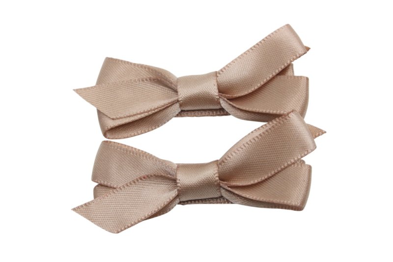 Setje alligator haarspeldjes met satijn strikje naturel bruin - Staartjes en Strikjes