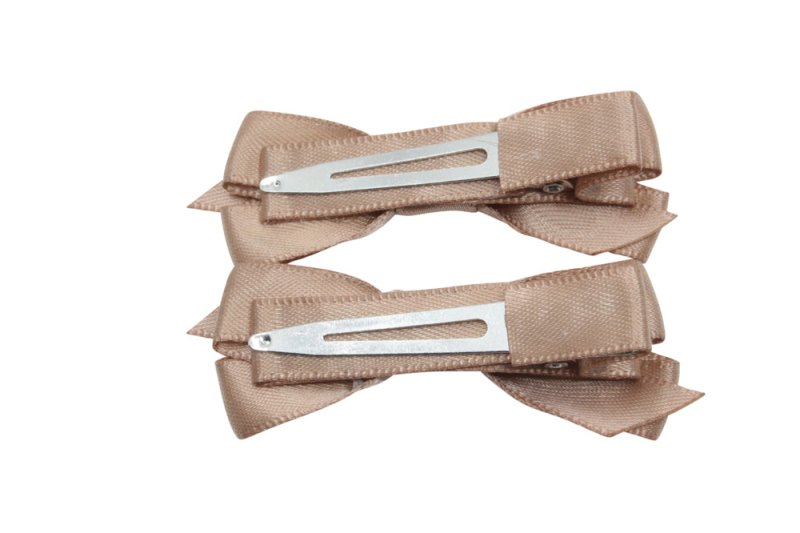 Setje alligator haarspeldjes met satijn strikje naturel bruin - Staartjes en Strikjes