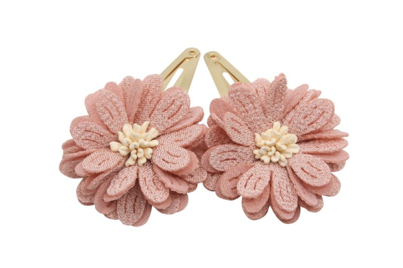 Setje goudkleurige haarspeldjes met oudroze bloemetjes - Staartjes en Strikjes