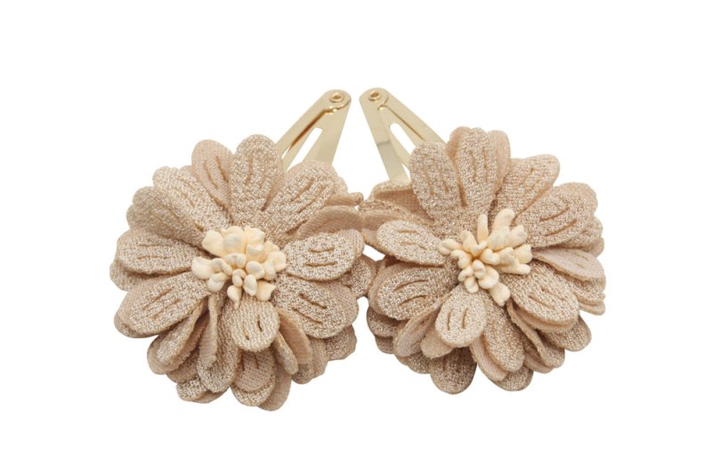 Setje goudkleurige haarspeldjes met zacht bruine bloemetjes - Staartjes en Strikjes