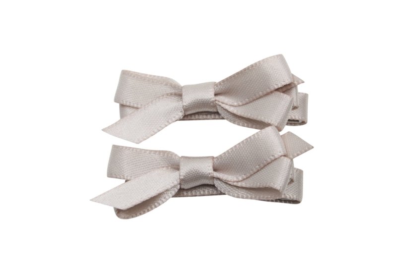 Setje mini alligator haarspeldjes met satijnen strikje taupe - Staartjes en Strikjes