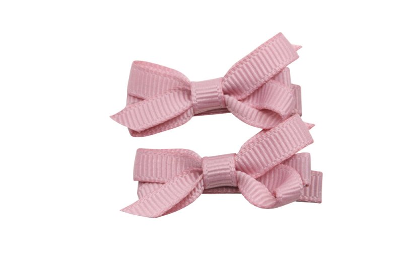 Setje mini alligator haarspeldjes met strikje oudroze - Staartjes en Strikjes