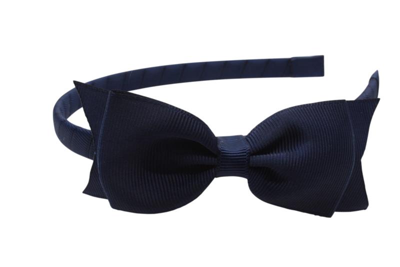 Strik diadeem/haarband lint donker blauw - Staartjes en Strikjes