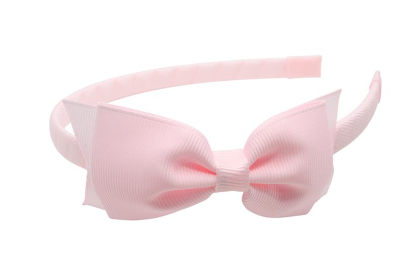 Strik diadeem/haarband lint licht roze - Staartjes en Strikjes