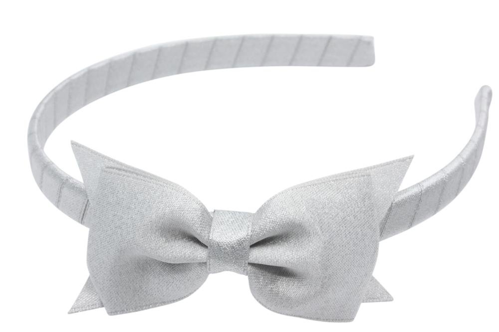 Strik diadeem/haarband lint zilverkleurig - Staartjes en Strikjes