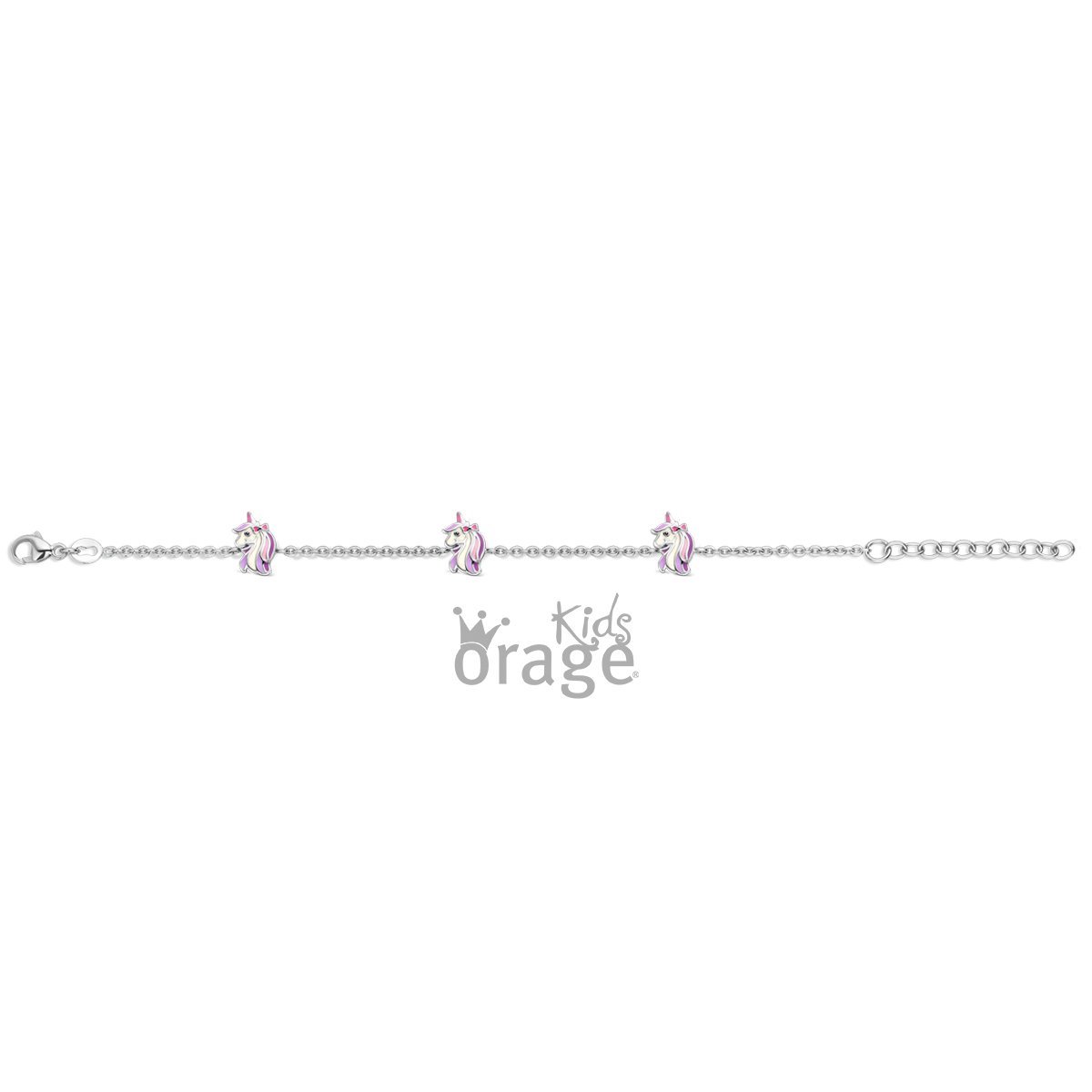 Zilveren armbandje verstelbaar eenhoorn paars/wit/roze Orage Kids - Staartjes en Strikjes