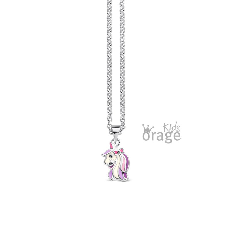 Zilveren ketting eenhoorn/unicorn paars/wit Orage kids - Staartjes en Strikjes
