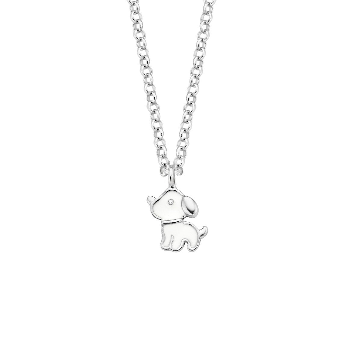 Zilveren ketting hondje wit Naiomy Princess - Staartjes en Strikjes